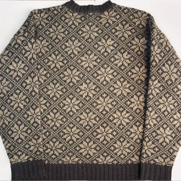 Vintage 90s Fogcutter Moss Brown Nordic Print 100% Wool Heavy Winter Sweater‎ XL